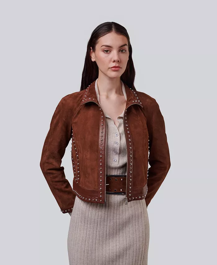 Alfani Furniq UK Women's Suede Studded Jacket Created For Macy's Women's Fashion Shoes & Accessories