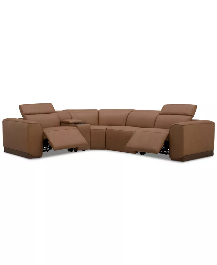Alfani Furniture Lovro 5-Pc. Leather Sectional With 2 Power Motion Chairs & 1 Console Created For Macy's Furniture