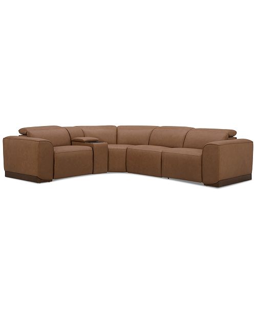 alfani Furniture Lovro 5-Pc. Leather Sectional with 2 Power Motion Chairs & 1 Console Created for Macy's Furniture