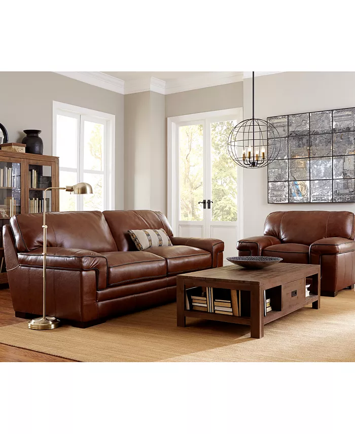 Alfani Furniture Myars 91" Leather Sofa Created For Macy's Furniture