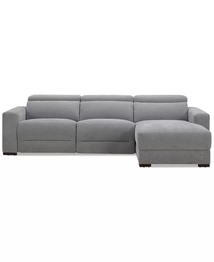 Alfani Furniture Nevio 3-Pc. Fabric Power Headrest Sectional And Chaise With 2 Power Motion Chairs Furniture