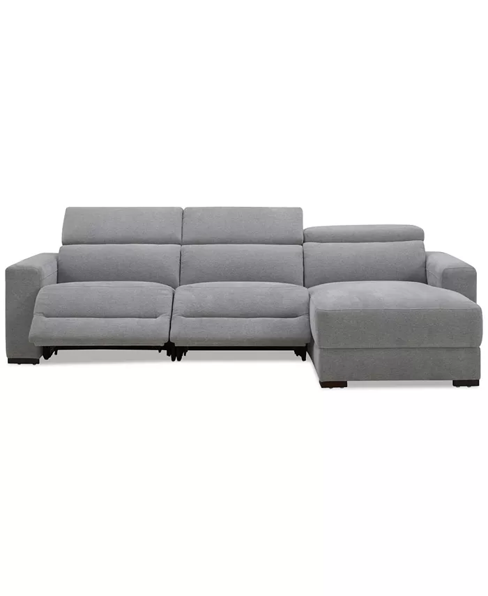 Alfani Furniture Nevio 3-Pc. Fabric Power Headrest Sectional And Chaise With 2 Power Motion Chairs Furniture