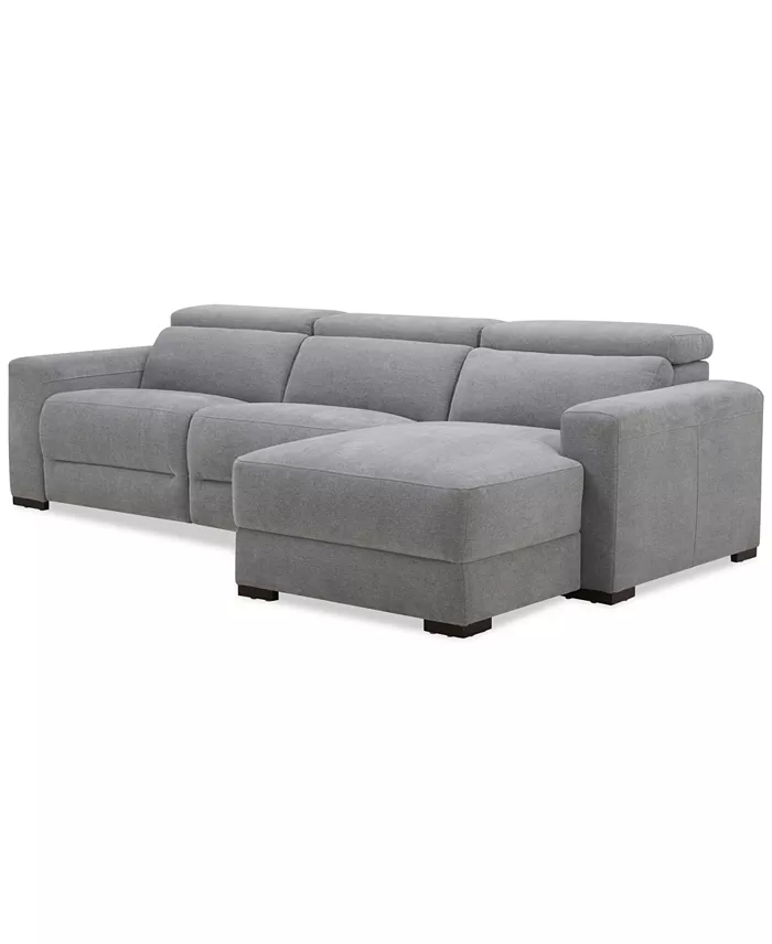 Alfani Furniture Nevio 3-Pc. Fabric Power Headrest Sectional And Chaise With 2 Power Motion Chairs Furniture