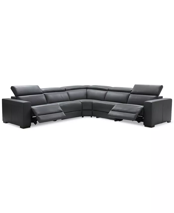 Alfani Furniture Nevio 5-Pc. Leather "L" Shaped Sectional With 2 Power Recliners With Articulating Headrests Created For Macy's Furniture