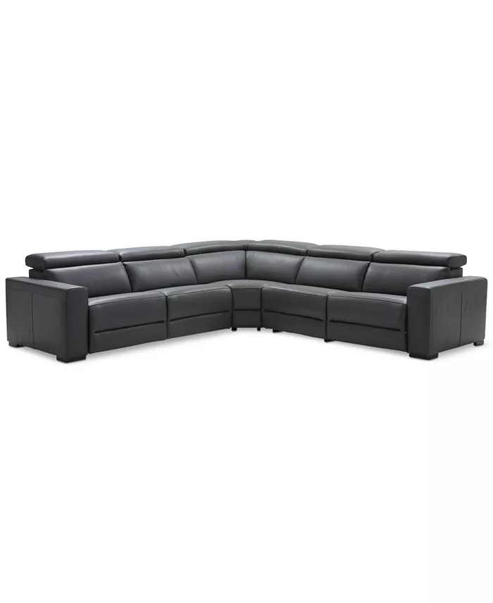 Alfani Furniture Nevio 5-Pc. Leather "L" Shaped Sectional With 2 Power Recliners With Articulating Headrests Created For Macy's Furniture