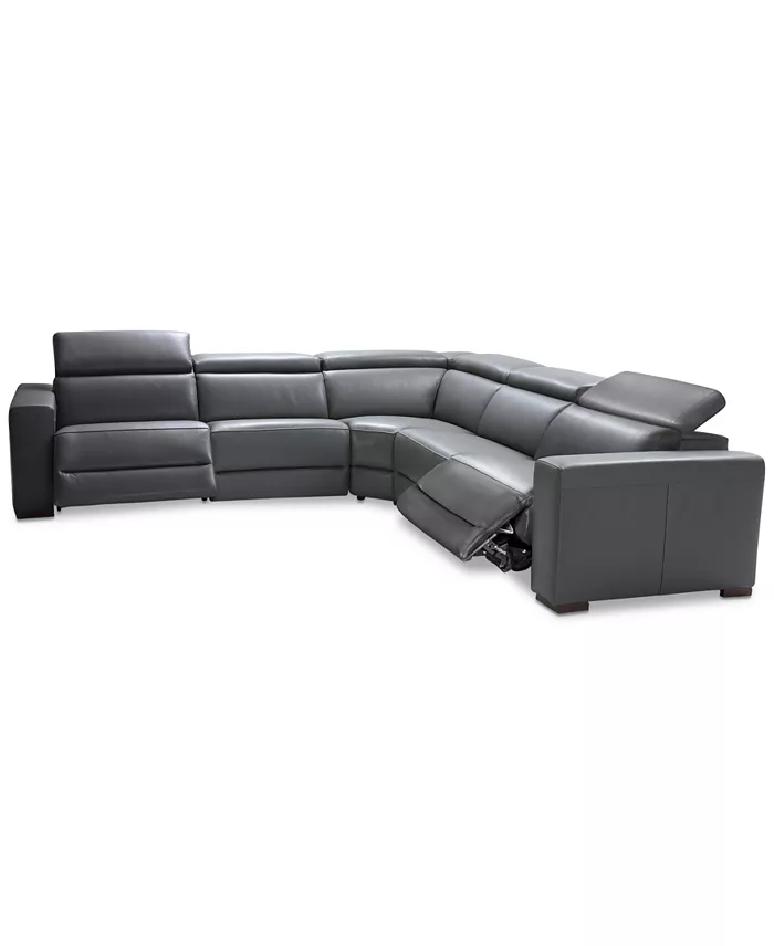 Alfani Furniture Nevio 5-Pc. Leather "L" Shaped Sectional With 2 Power Recliners With Articulating Headrests Created For Macy's Furniture