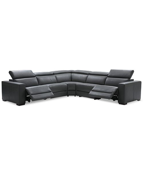 alfani Furniture Nevio 5-Pc. Leather "L" Shaped Sectional with 2 Power Recliners with Articulating Headrests Created for Macy's Furniture