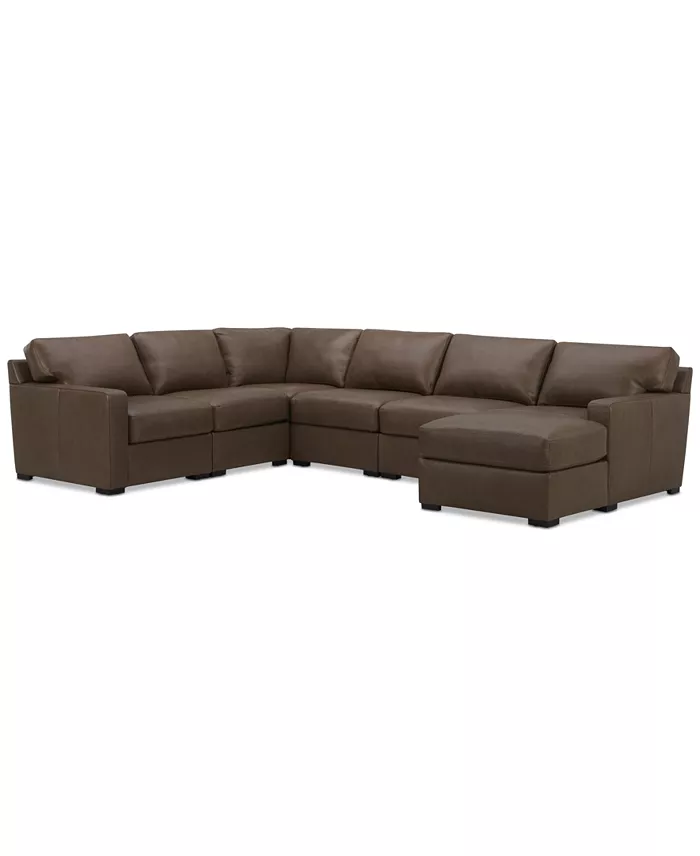 Alfani Furniture Radley 129" 6-Pc. Leather Square Corner Modular Chaise Sectional Created For Macy's Furniture