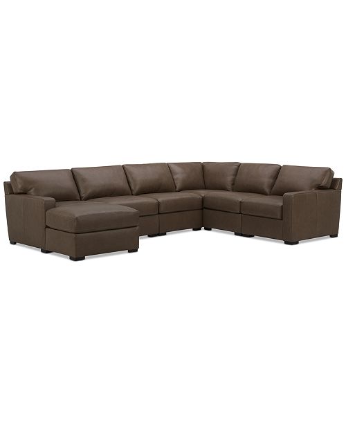 alfani Furniture Radley 129" 6-Pc. Leather Square Corner Modular Chaise Sectional Created for Macy's Furniture