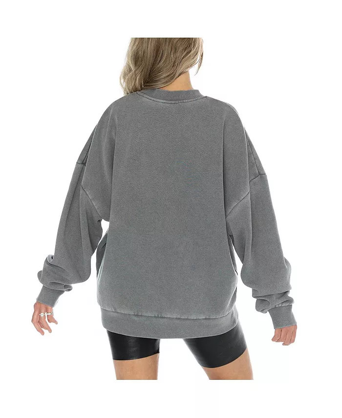 Alfani Gameday Couture Women's Gray Philadelphia Eagles Vintage Wash Oversized Crewneck Fleece Pullover Sports Fan Shop