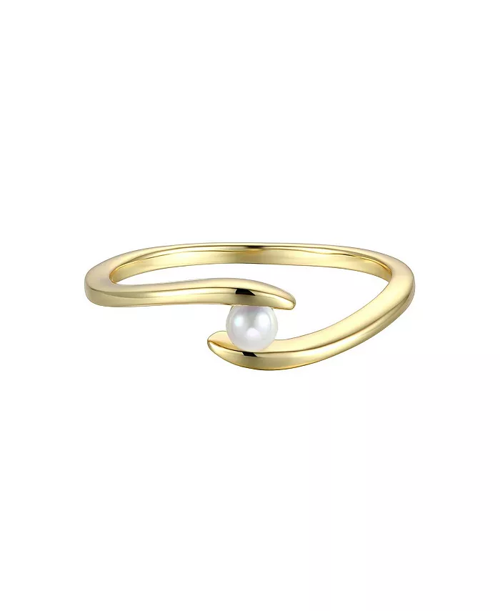 Alfani Genevive Gv Sterling Silver 14k Gold Plated With White Freshwater Pearl Ocean Wave Stacking Ring Jewelry & Watches