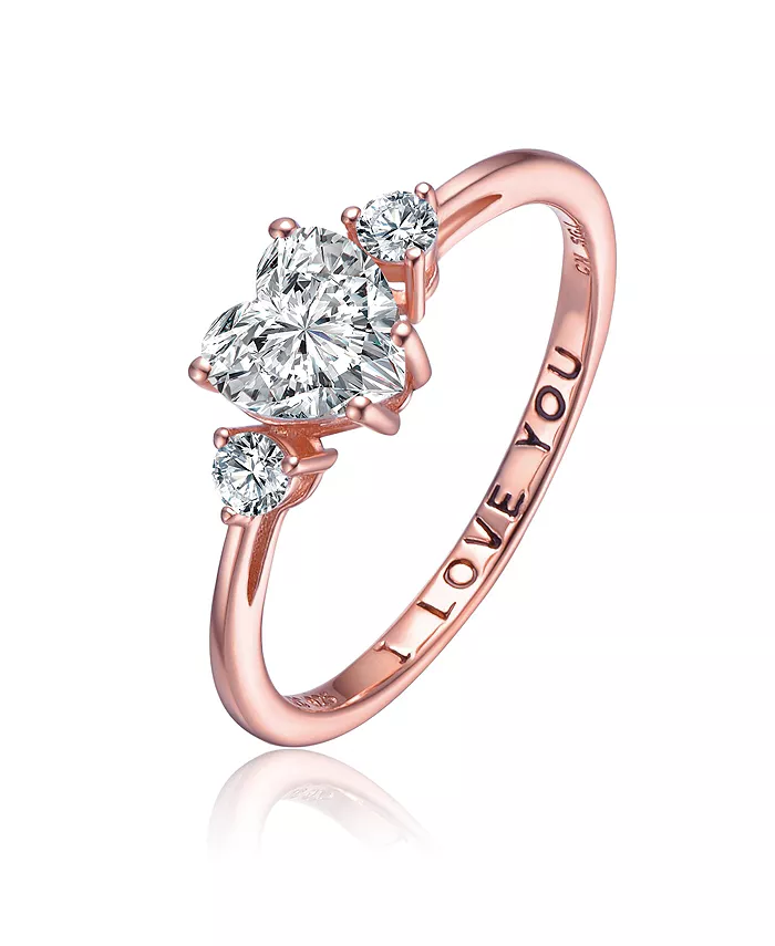 Alfani Genevive Sterling Silver Heart And Round Clear Cubic Zirconia's Three-Stone "I Love You" Ring Jewelry & Watches