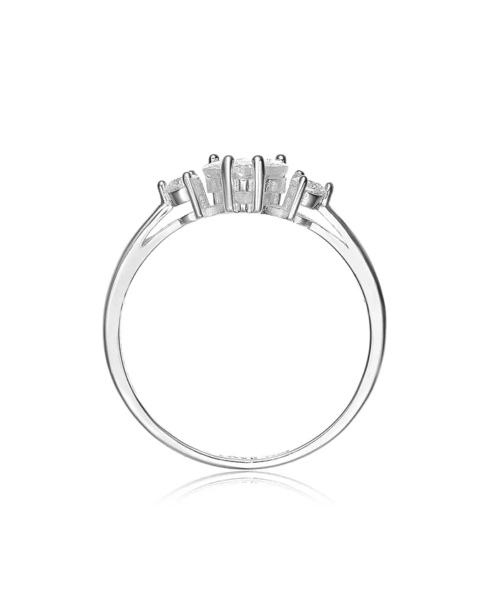 Alfani Genevive Sterling Silver Heart And Round Clear Cubic Zirconia's Three-Stone "I Love You" Ring Jewelry & Watches