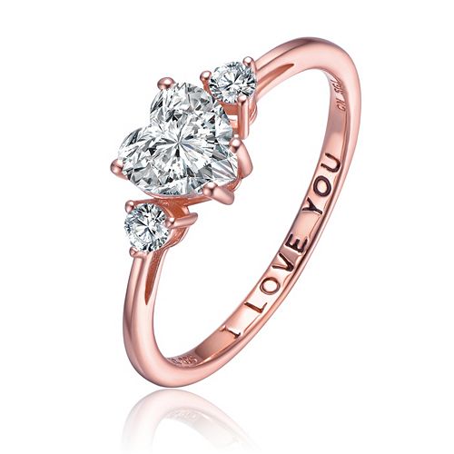 alfani Genevive Sterling Silver Heart and Round Clear Cubic Zirconia's Three-Stone "I Love You" Ring Jewelry & Watches