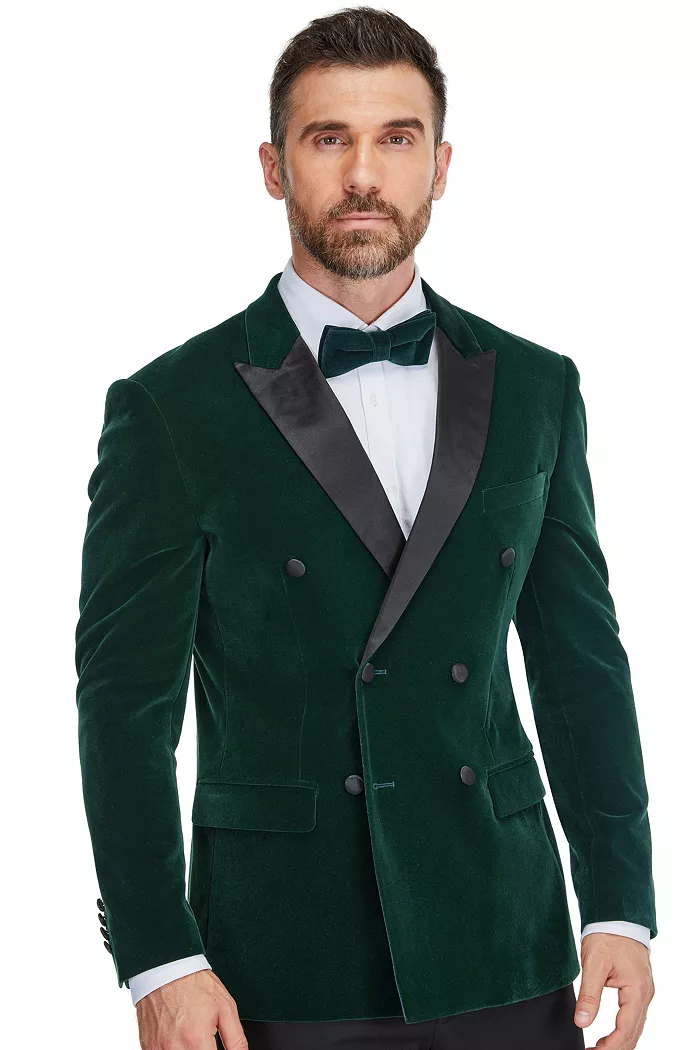 Alfani Gino Vitale Men's 2 Piece Double Breasted Velvet Birdseye Lapel Slim Fit Tuxedo Men's Fashion & Accessories