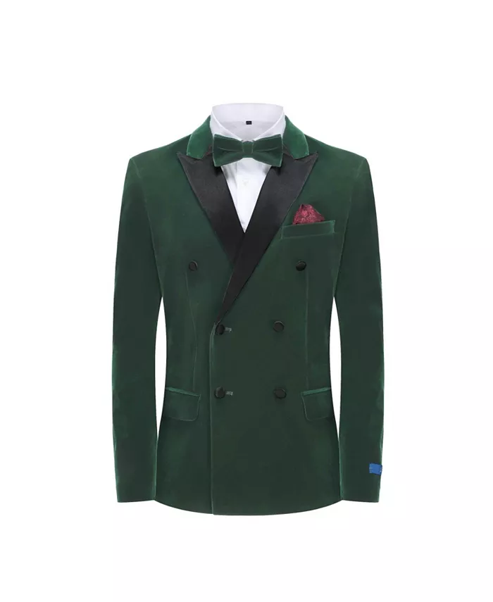 Alfani Gino Vitale Men's 2 Piece Double Breasted Velvet Birdseye Lapel Slim Fit Tuxedo Men's Fashion & Accessories