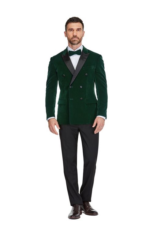 alfani Gino Vitale Men's 2 Piece Double Breasted Velvet Birdseye Lapel Slim Fit Tuxedo Men's Fashion & Accessories