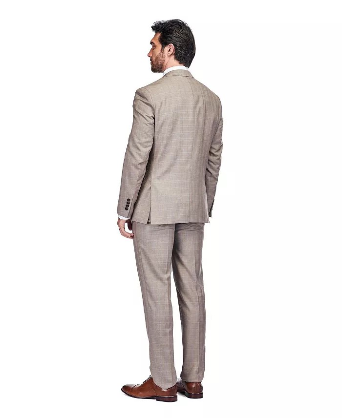 Alfani Gino Vitale Men's 3 Piece Slim Fit Brown Check Suit Men's Fashion & Accessories