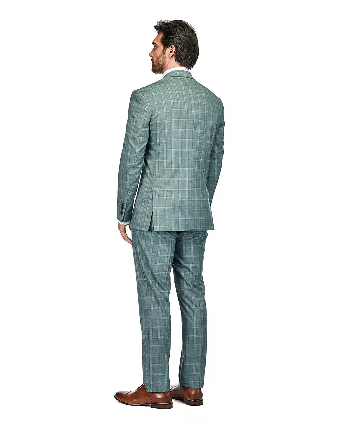 Alfani Gino Vitale Men's 3 Piece Slim Fit Green Plaid Suit Men's Fashion & Accessories
