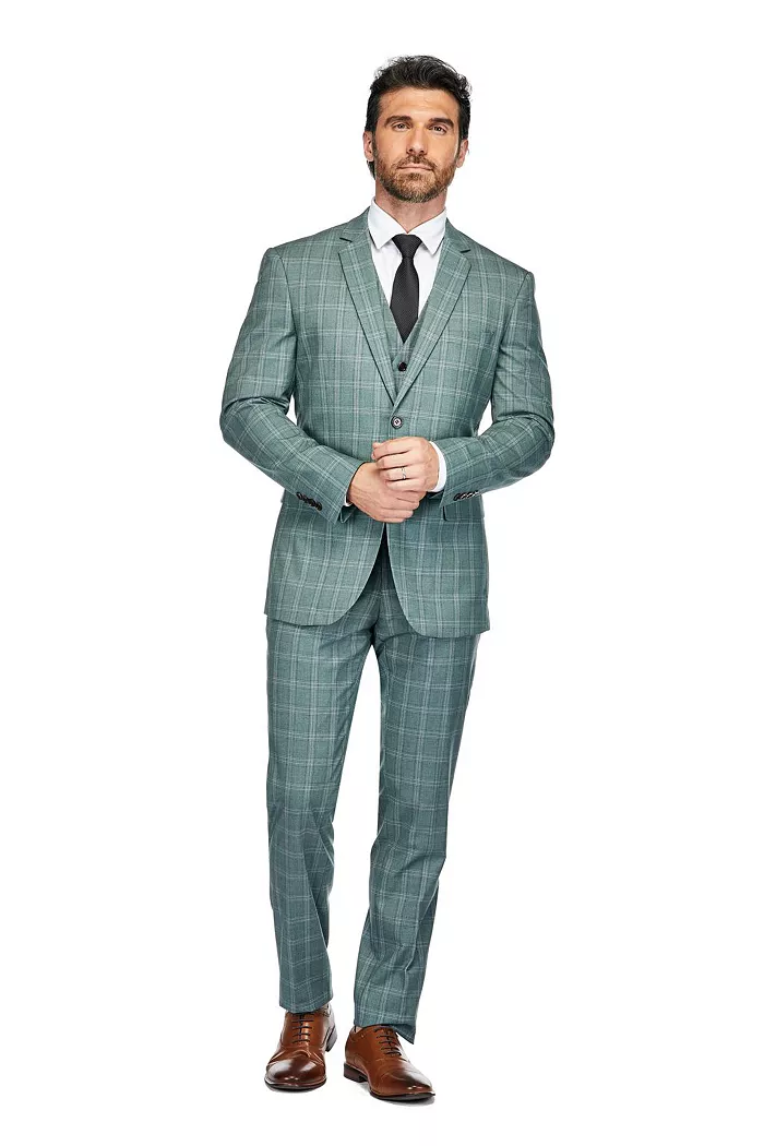 Alfani Gino Vitale Men's 3 Piece Slim Fit Green Plaid Suit Men's Fashion & Accessories