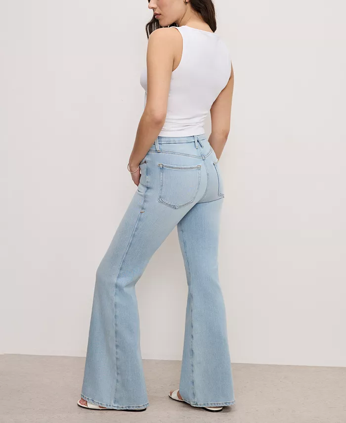 Alfani Good American Petite Good Soft-Tech Mid-Rise Flare-Leg Jeans Women's Fashion Shoes & Accessories