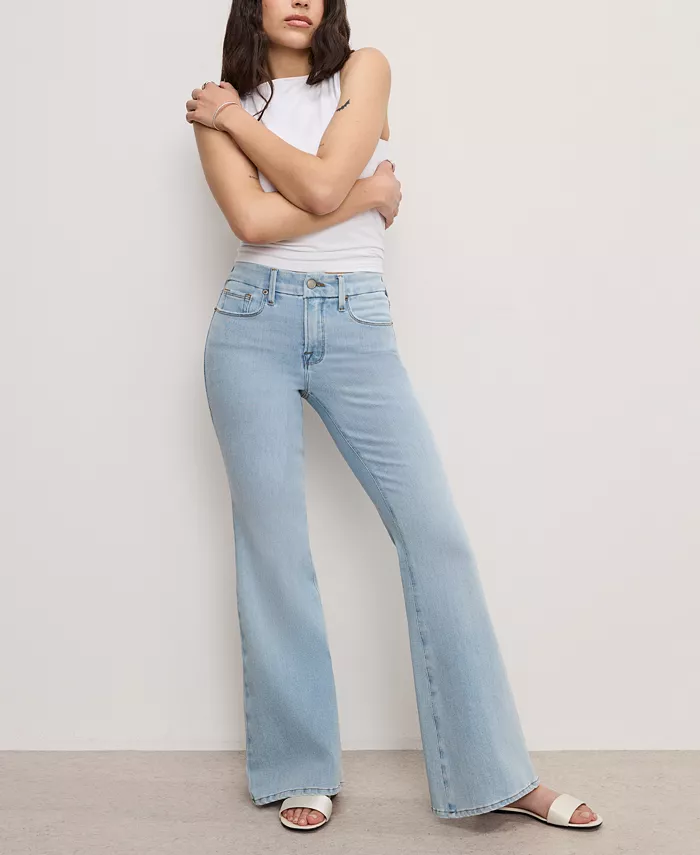 Alfani Good American Petite Good Soft-Tech Mid-Rise Flare-Leg Jeans Women's Fashion Shoes & Accessories