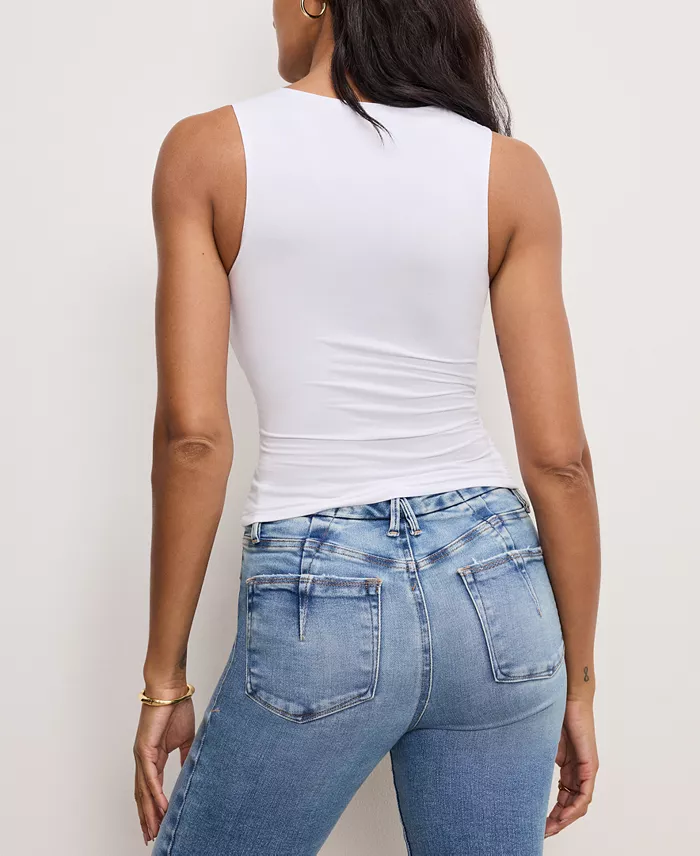 Alfani Good American Women's Crewneck Ruched-Front Stretch Top Women's Fashion Shoes & Accessories