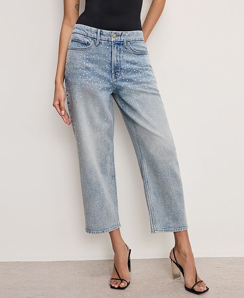 alfani Good American Women's Crystal Stars Good 90s Cropped Jeans Women's Fashion Shoes & Accessories