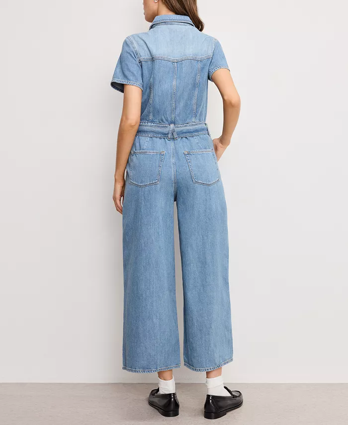 Alfani Good American Women's Fit For Success Denim Cropped Jumpsuit Women's Fashion Shoes & Accessories