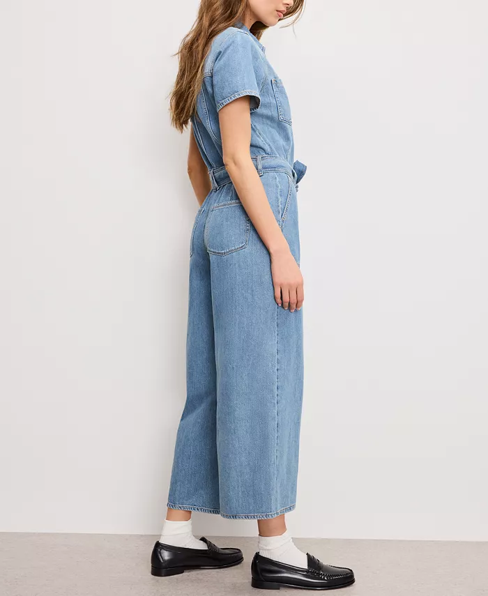Alfani Good American Women's Fit For Success Denim Cropped Jumpsuit Women's Fashion Shoes & Accessories