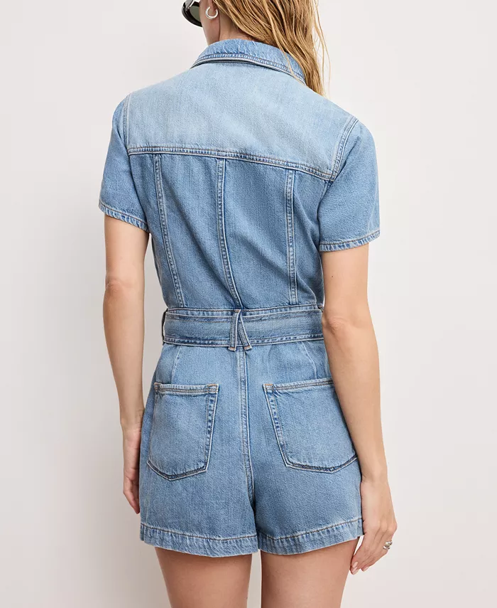Alfani Good American Women's Fit For Success Lite Denim Short-Sleeve Romper Women's Fashion Shoes & Accessories