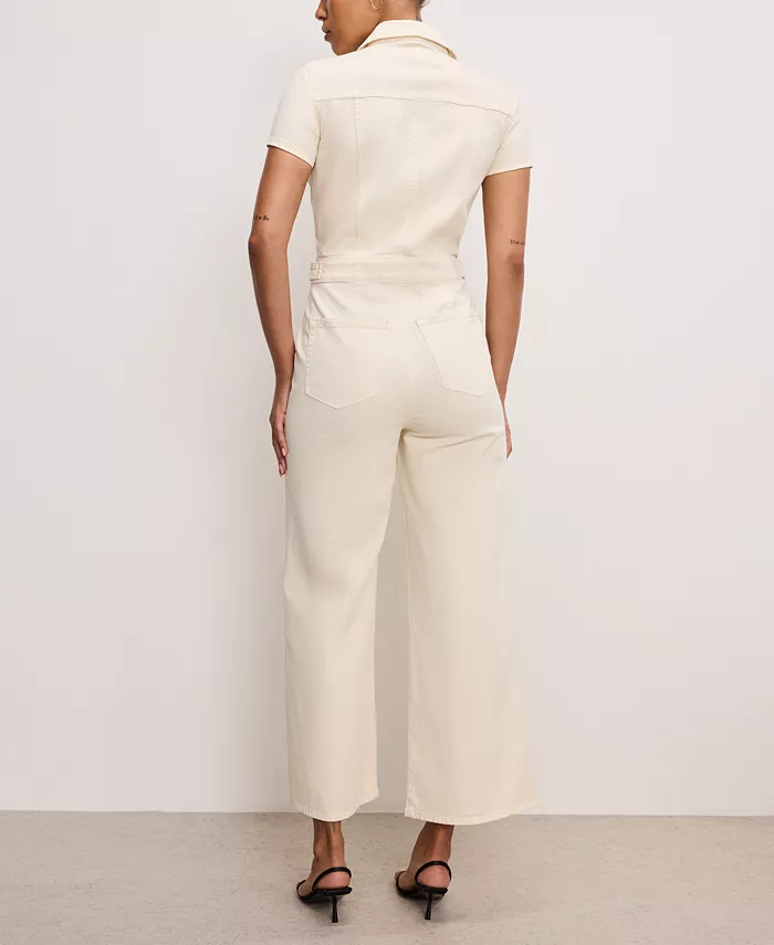 Alfani Good American Women's Fit For Success Twill Palazzo Cropped Jumpsuit Women's Fashion Shoes & Accessories