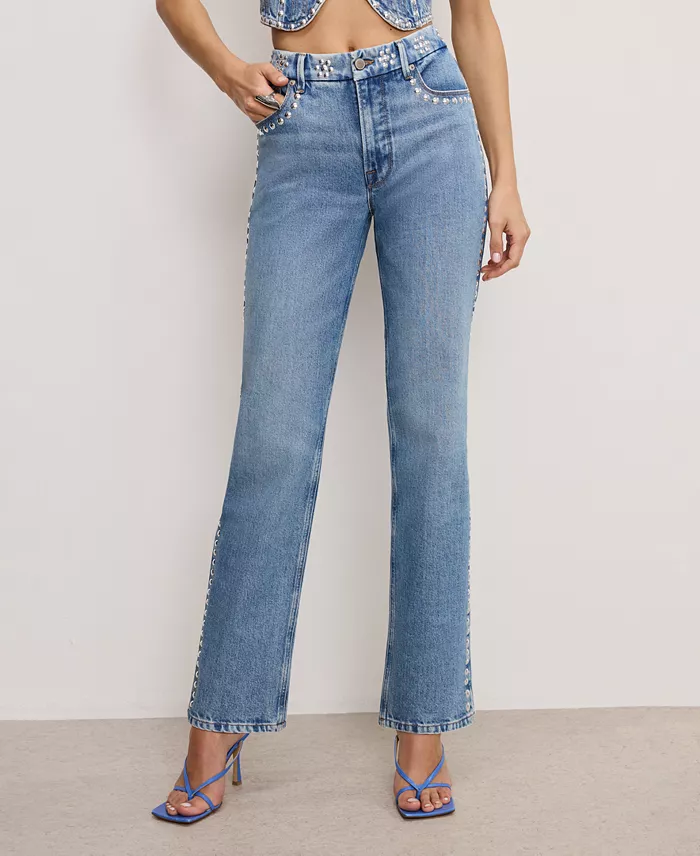 Alfani Good American Women's Good Icon Studded Straight-Leg Jeans Women's Fashion Shoes & Accessories