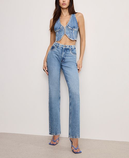 alfani Good American Women's Good Icon Studded Straight-Leg Jeans Women's Fashion Shoes & Accessories