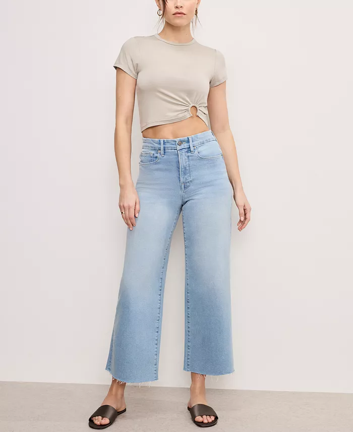 Alfani Good American Women's Good Waist Palazzo Crop Light Compression Jeans Women's Fashion Shoes & Accessories