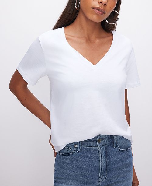 alfani Good American Women's Heritage V-Neck Short-Sleeve T-Shirt Women's Fashion Shoes & Accessories