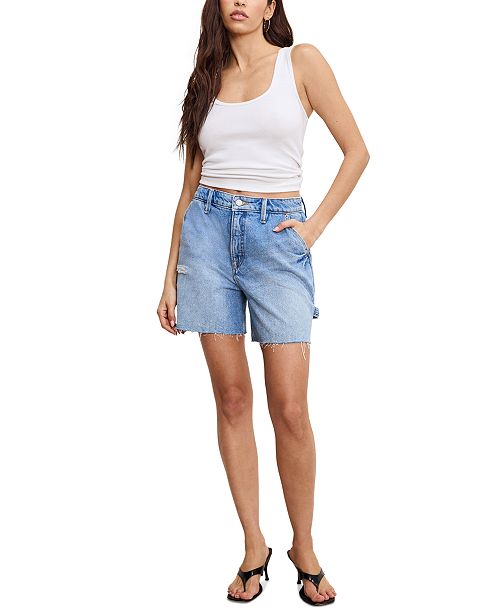 alfani Good American Women's High-Rise 90s Raw-Edge Shorts Women's Fashion Shoes & Accessories