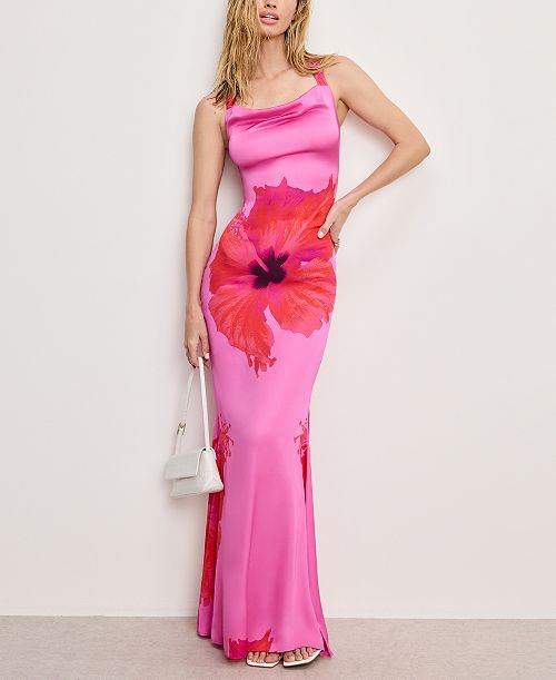 alfani Good American Women's Satin Lace-Up Maxi Dress Women's Fashion Shoes & Accessories