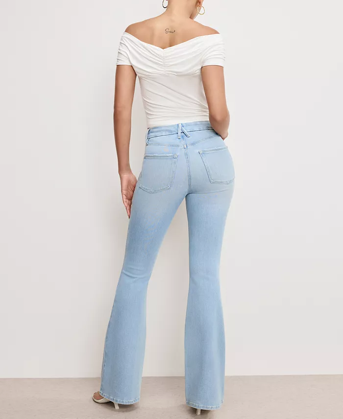 Alfani Good American Women's Soft Tech Good Legs Flare Jeans Women's Fashion Shoes & Accessories