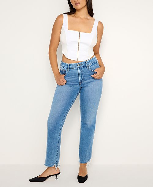 alfani Good American Women's Soft-Tech Good Legs Straight Jeans Women's Fashion Shoes & Accessories