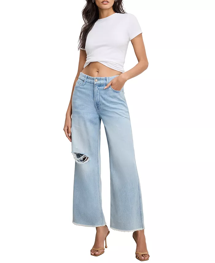 Alfani Good American Women's Weightless Good Skate Cropped Wide-Leg Jeans Women's Fashion Shoes & Accessories