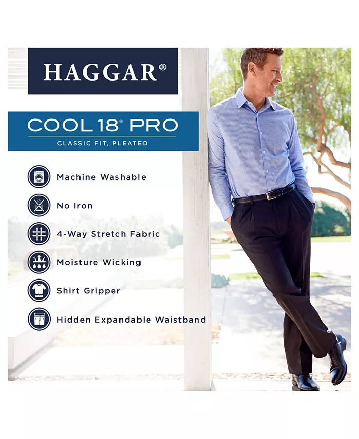 Alfani Haggar Men's Cool 18 PRO Classic-Fit Expandable Waist Pleated Stretch Dress Pants Men's Fashion & Accessories
