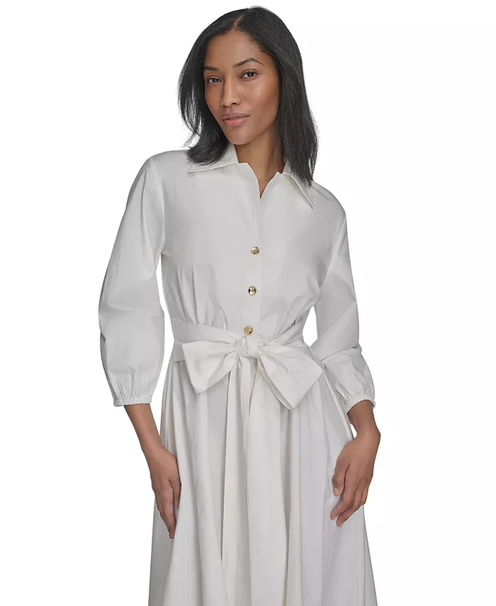 Alfani Halston Women's Cotton Tie-Waist Fit & Flare Dress Women's Fashion Shoes & Accessories