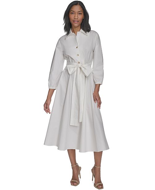 alfani Halston Women's Cotton Tie-Waist Fit & Flare Dress Women's Fashion Shoes & Accessories