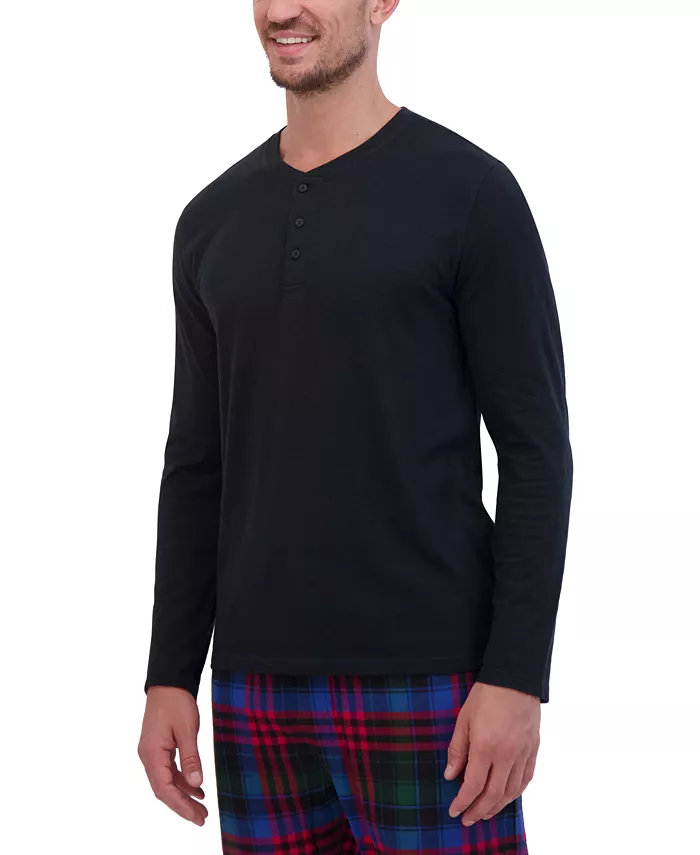 Alfani Hanes Men’s 2-Pc. Long-Sleeve Henley Crew Top & Ultra Soft Flannel Jogger Pant Sleep Set Men's Fashion & Accessories