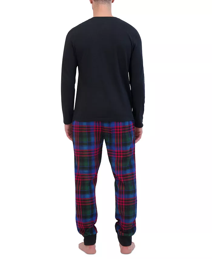 Alfani Hanes Men’s 2-Pc. Long-Sleeve Henley Crew Top & Ultra Soft Flannel Jogger Pant Sleep Set Men's Fashion & Accessories