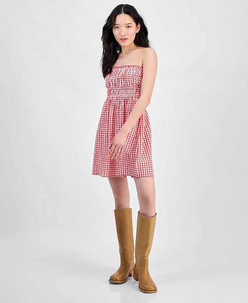 alfani Hippie Rose Juniors' Cotton Gingham Strapless Mini Dress Juniors'