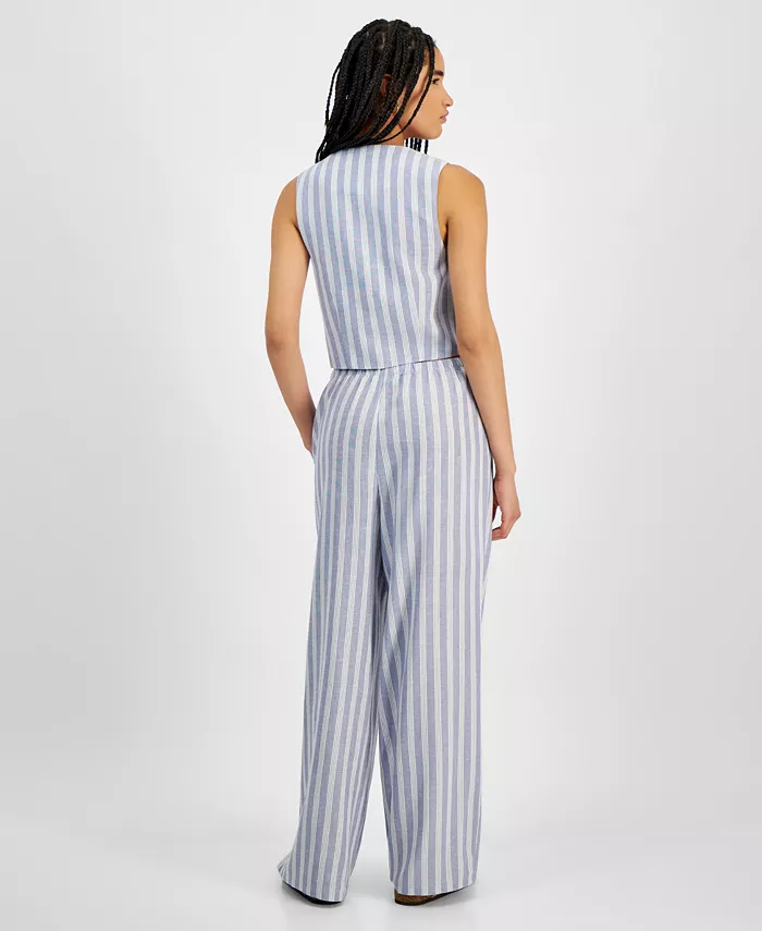 Alfani Hippie Rose Juniors' Linen-Like Blend Three-Button Vest & Drawstring-Waist Pants Juniors'