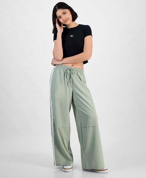 alfani Hippie Rose Juniors' Side-Stripe Wide-Leg Track Pants Juniors'
