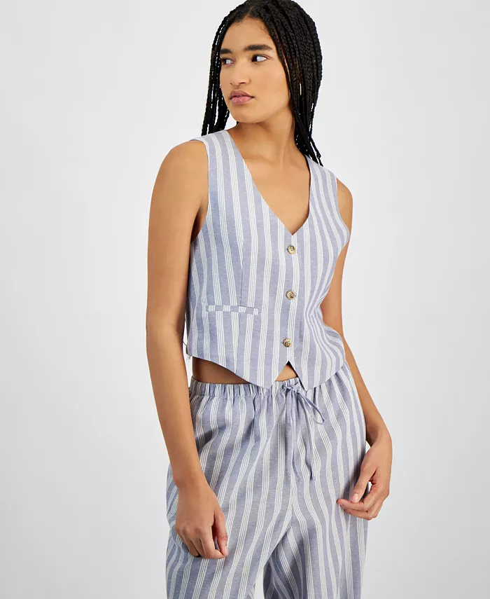 Alfani Hippie Rose Juniors' Sleeveless Linen Vest Juniors'